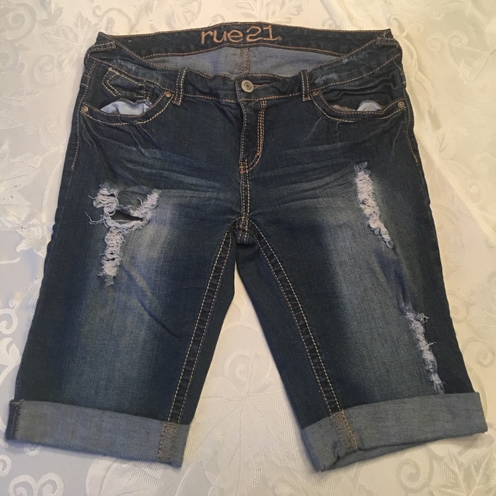 Distressed jean shorts