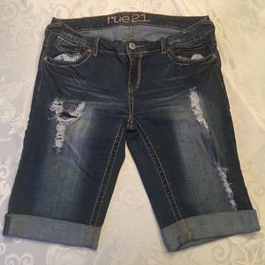 Distressed jean shorts