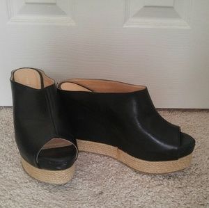 Chinese Laundry Black Leather Wedges size 10