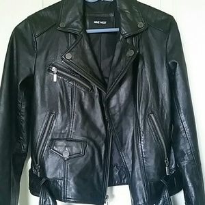 Nine West Genuine Leather Moto Jacket