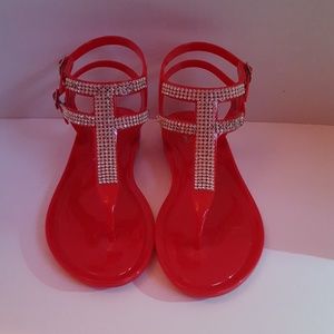 Red and Silver Solid Jelly Sandals