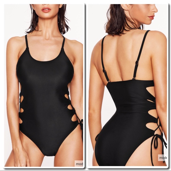 Lace up Swimsuit in Black - Picture 2 of 4