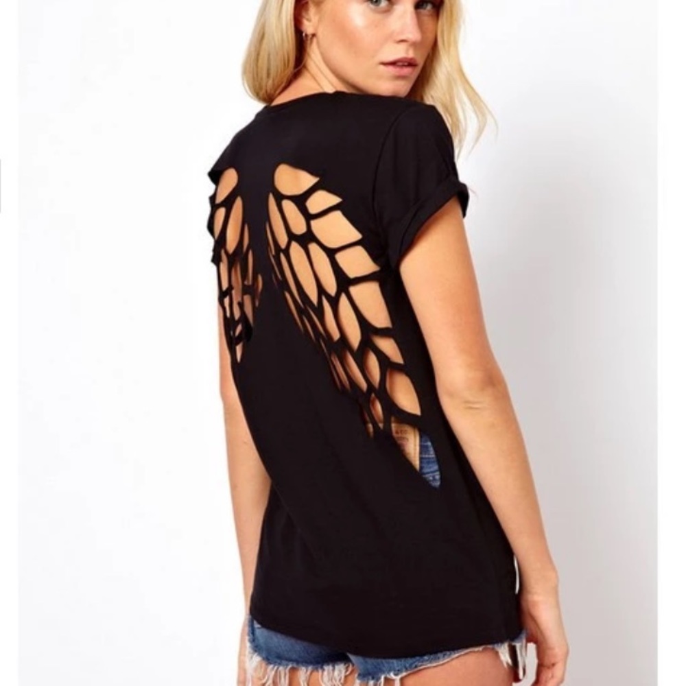 Black Wings Cut Out Tee