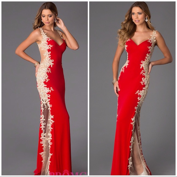 ❤️ Jovani Red Sheer Back Gown - Picture 1 of 4