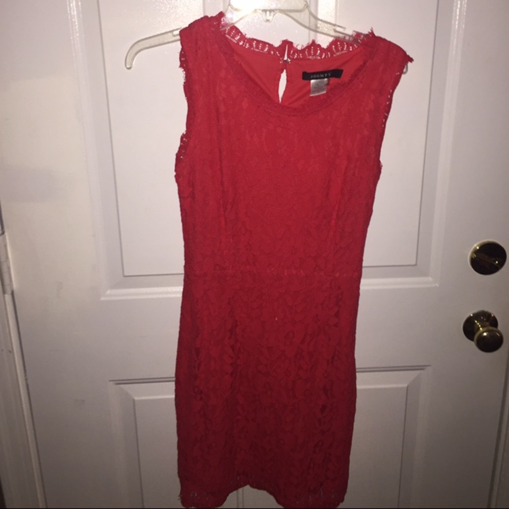 Red lace dress with bows on the back