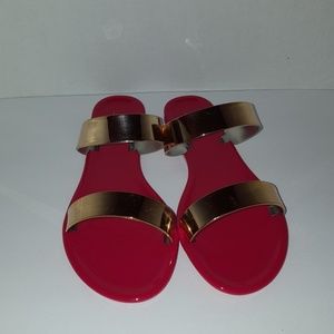 Red and Gold Solid Jelly Sandals