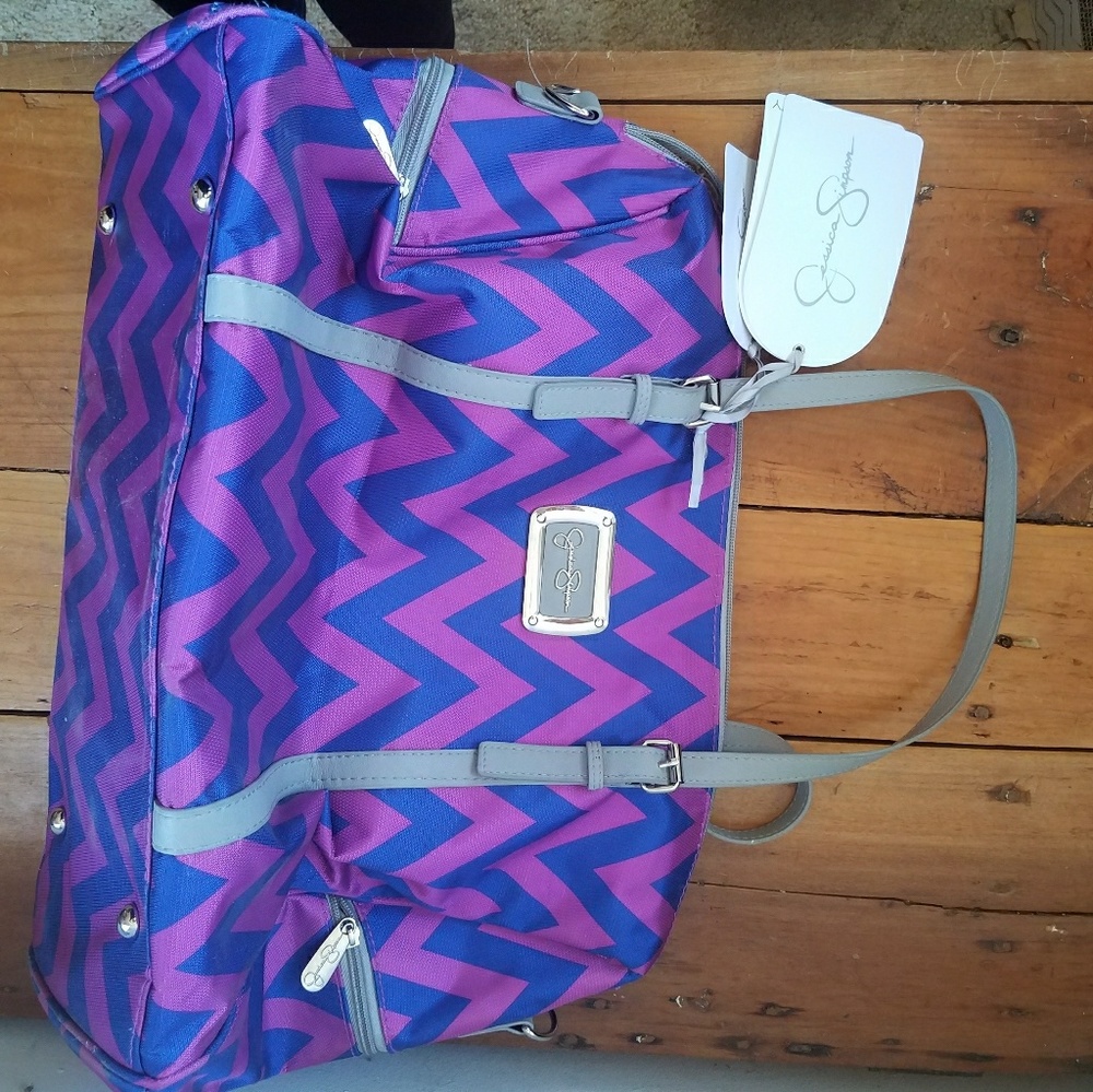 Jessica Simpson chevron/purple overnight bag
