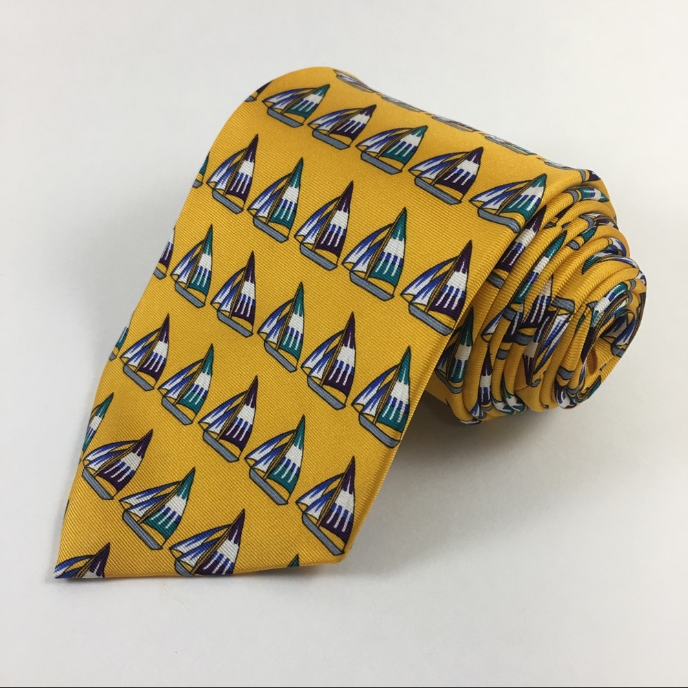 Brooks Brothers Yellow Sail Boat Nautical Tie