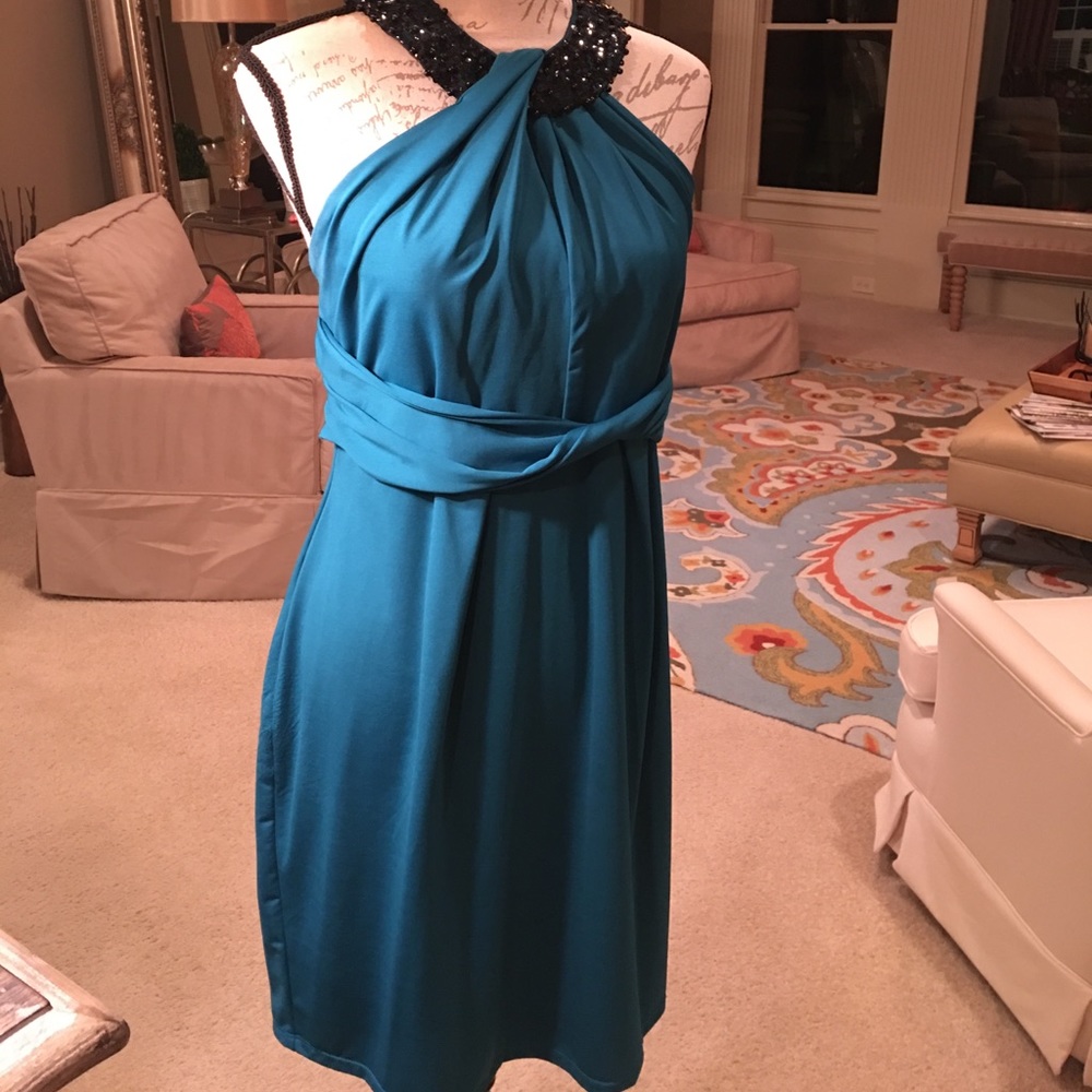 Teal sleeveless party dress