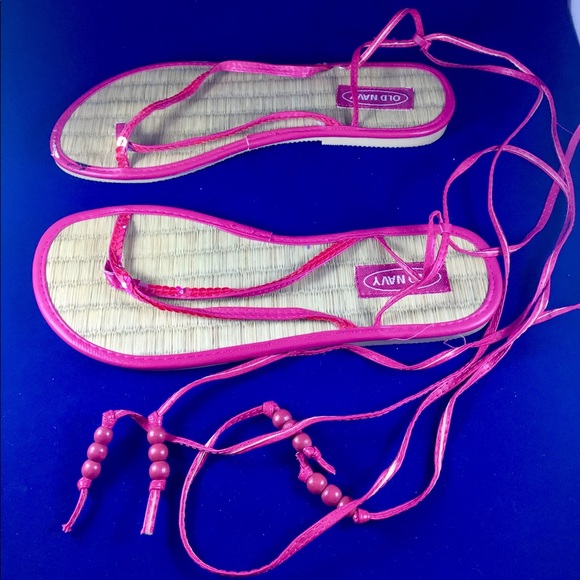 Pink Tie Up Sandals Size 7 - Picture 2 of 8