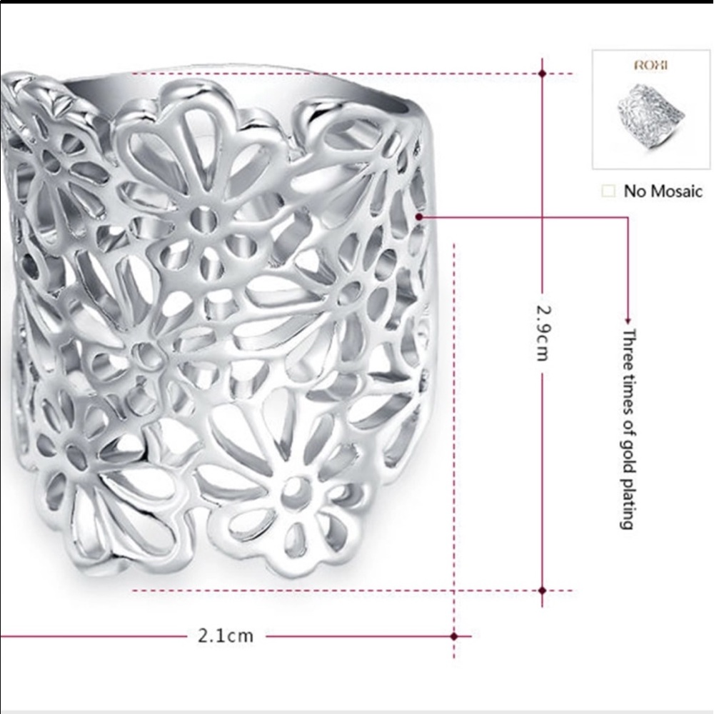 ROXI White Gold Statement Ring Flower Style SZ. 6 - Picture 3 of 4