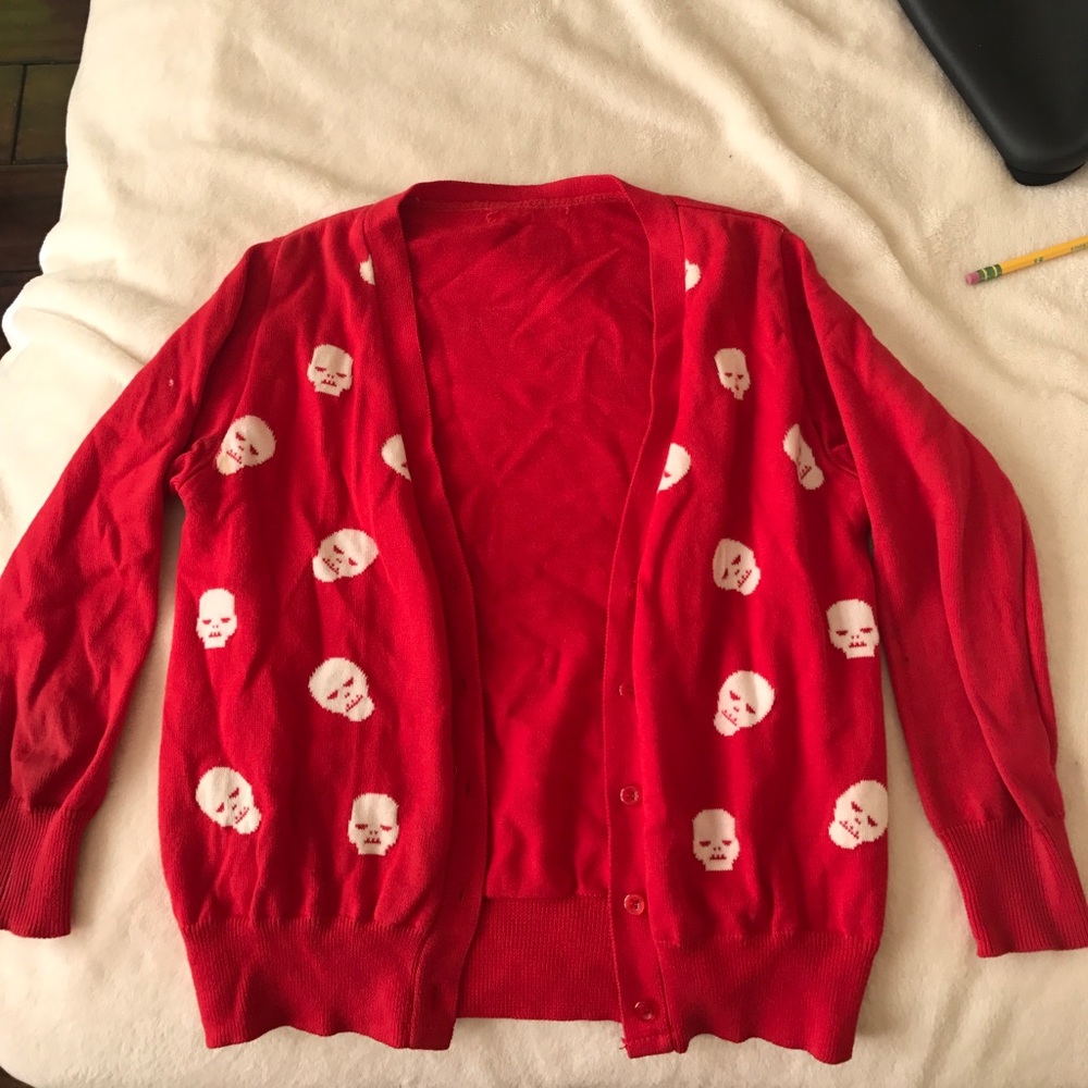 Vintage Red Cardigan with Skull Pattern