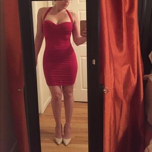 Red rouched wiggle dress small