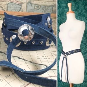 Western denim conch tie belt