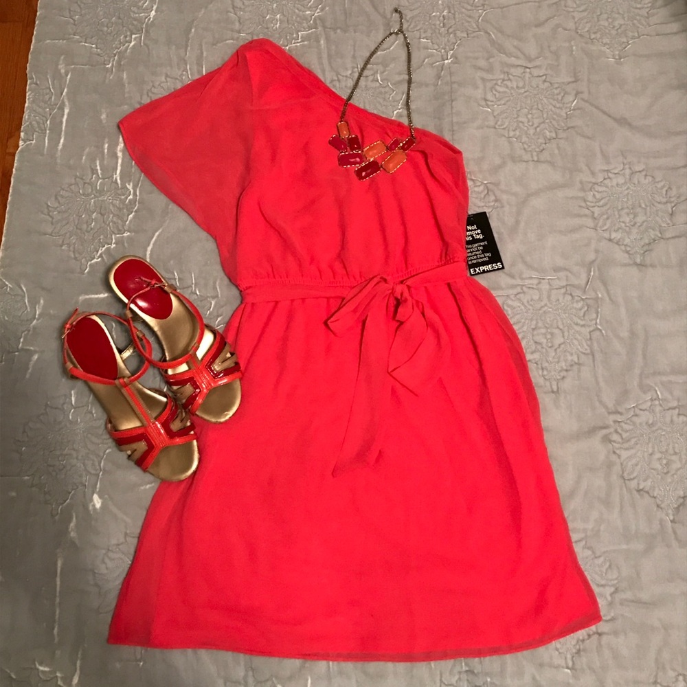 One Shoulder Coral Dress