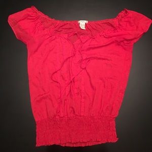 Red gathered top