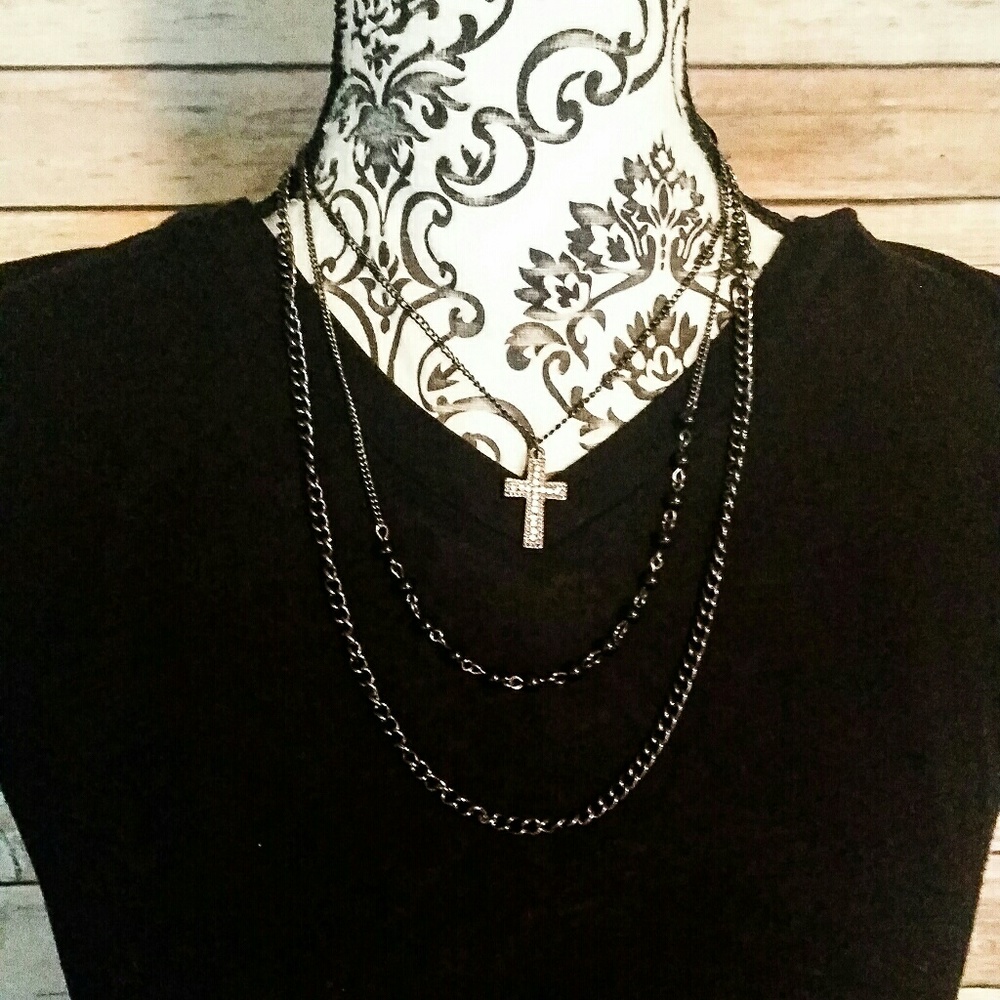 Lovely Triple Strand Drema Cross Necklace