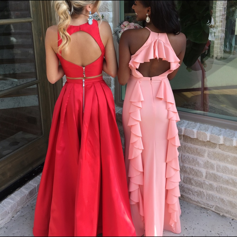 Red two piece Sherri hill prom dress