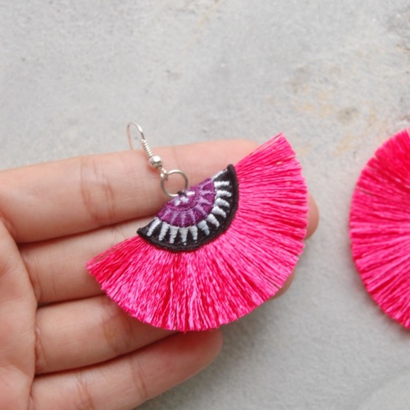 Jewelry - New pink tribal thread fan fringe earrings Jewelry - New pink tribal thread fan fringe earrings
