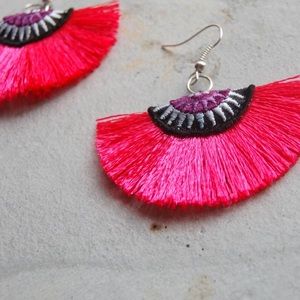 Jewelry - New pink tribal thread fan fringe earrings Jewelry - New pink tribal thread fan fringe earrings