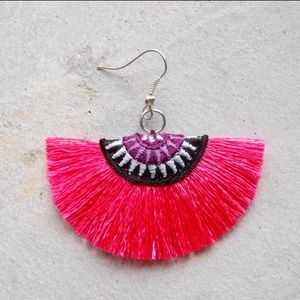 Jewelry - New pink tribal thread fan fringe earrings Jewelry - New pink tribal thread fan fringe earrings