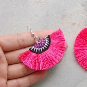 Jewelry - New pink tribal thread fan fringe earrings Jewelry - New pink tribal thread fan fringe earrings