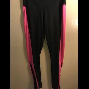 High waisted pink and black leggings