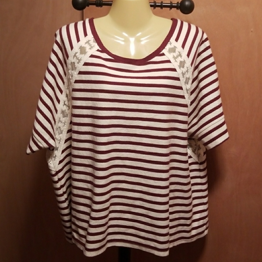 Cream and burgundy striped top. Nwot