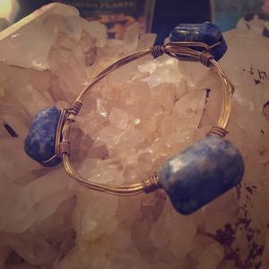 Blue Tumbled rock gold wrap bracelet