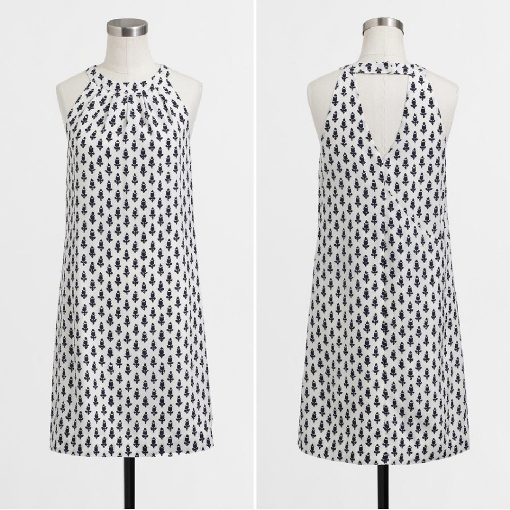 J. Crew Silk floral print white black dress