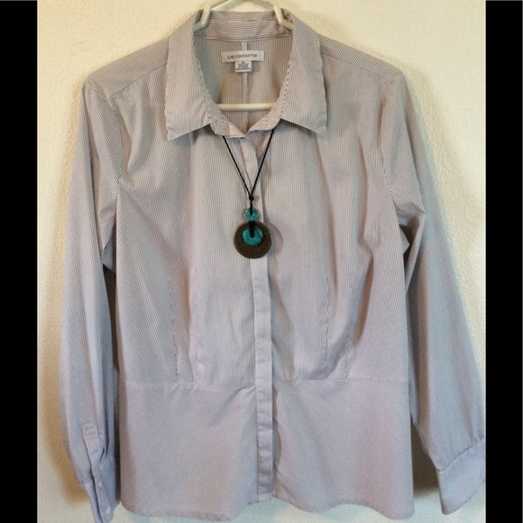 LIZ CLAIBORNE WHITE W/PIN STRIPE BLOUSE, SIZE XL - Picture 1 of 4