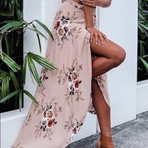 Pink Slit Long Floral Skirt