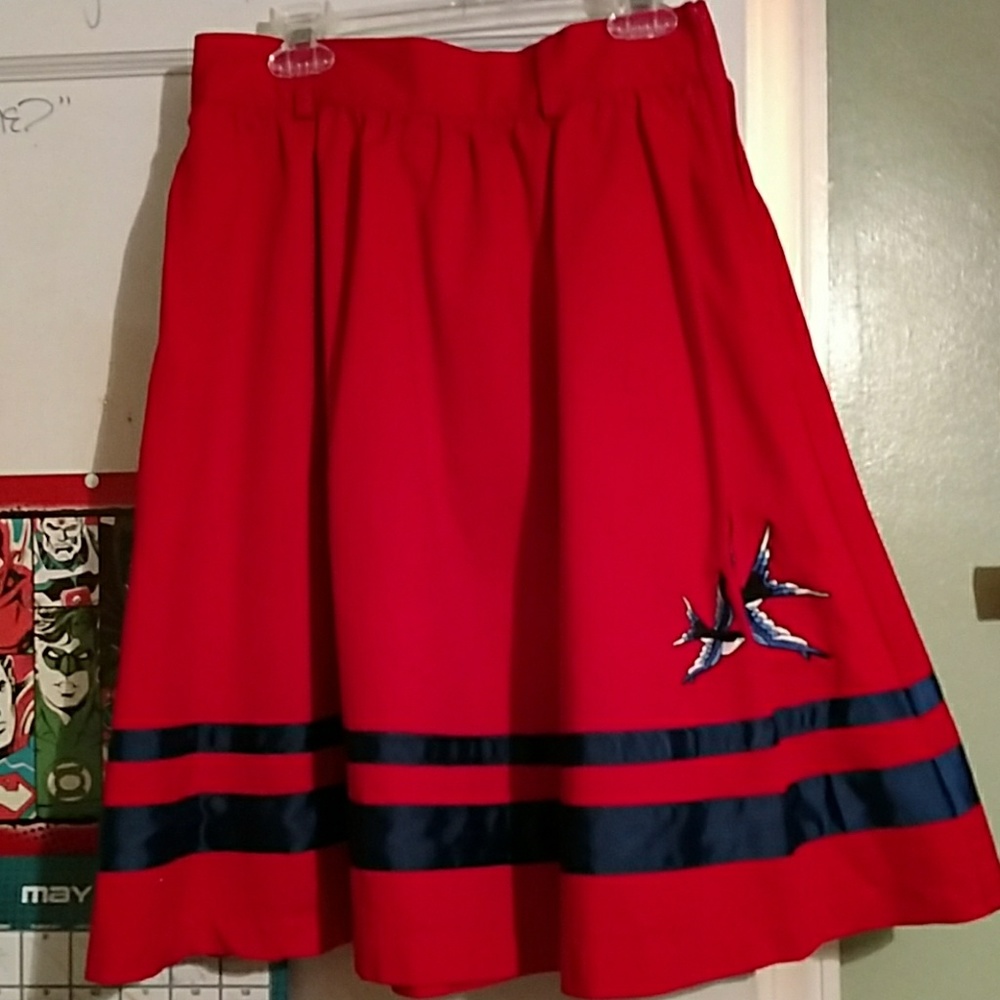 Red Knee Length Skirt