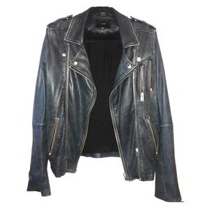 Men's Navy Calf  leather biker jacket