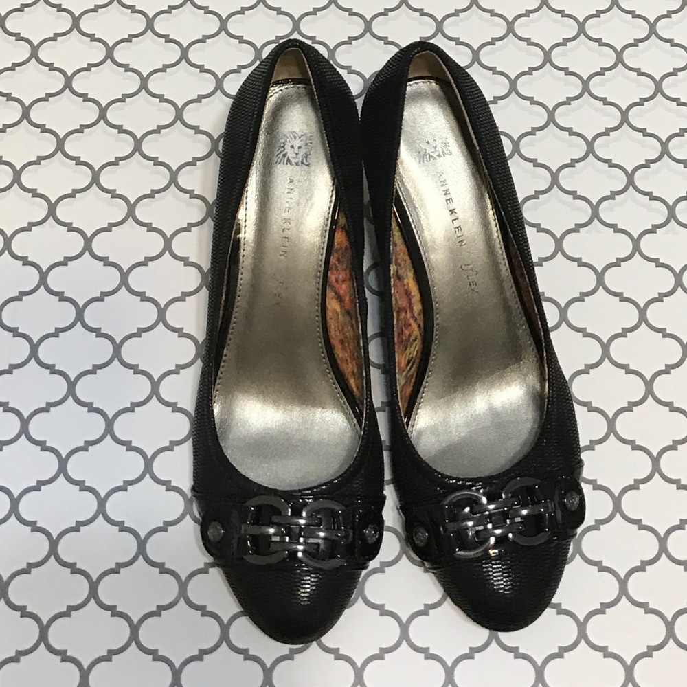 Anne Klein iFlex Black Leather Wedges
