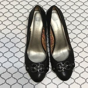 Anne Klein iFlex Black Leather Wedges