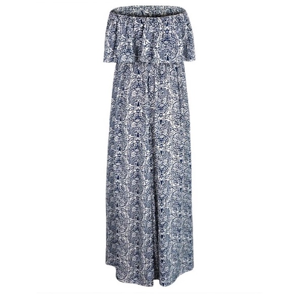 NEW BOHO CHIC SUMMER STRAPLESS MAXI BEACH DRESS - Picture 3 of 4