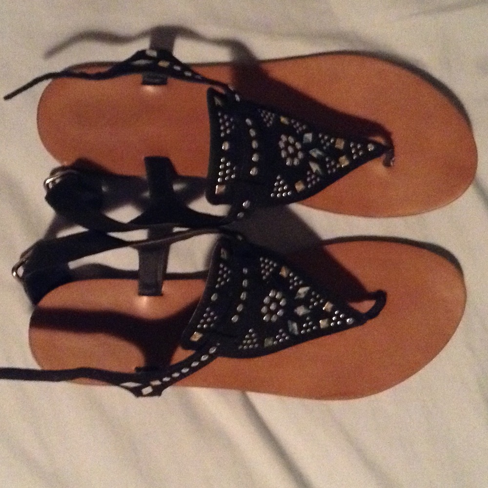 Beautiful boho beaded black sandals