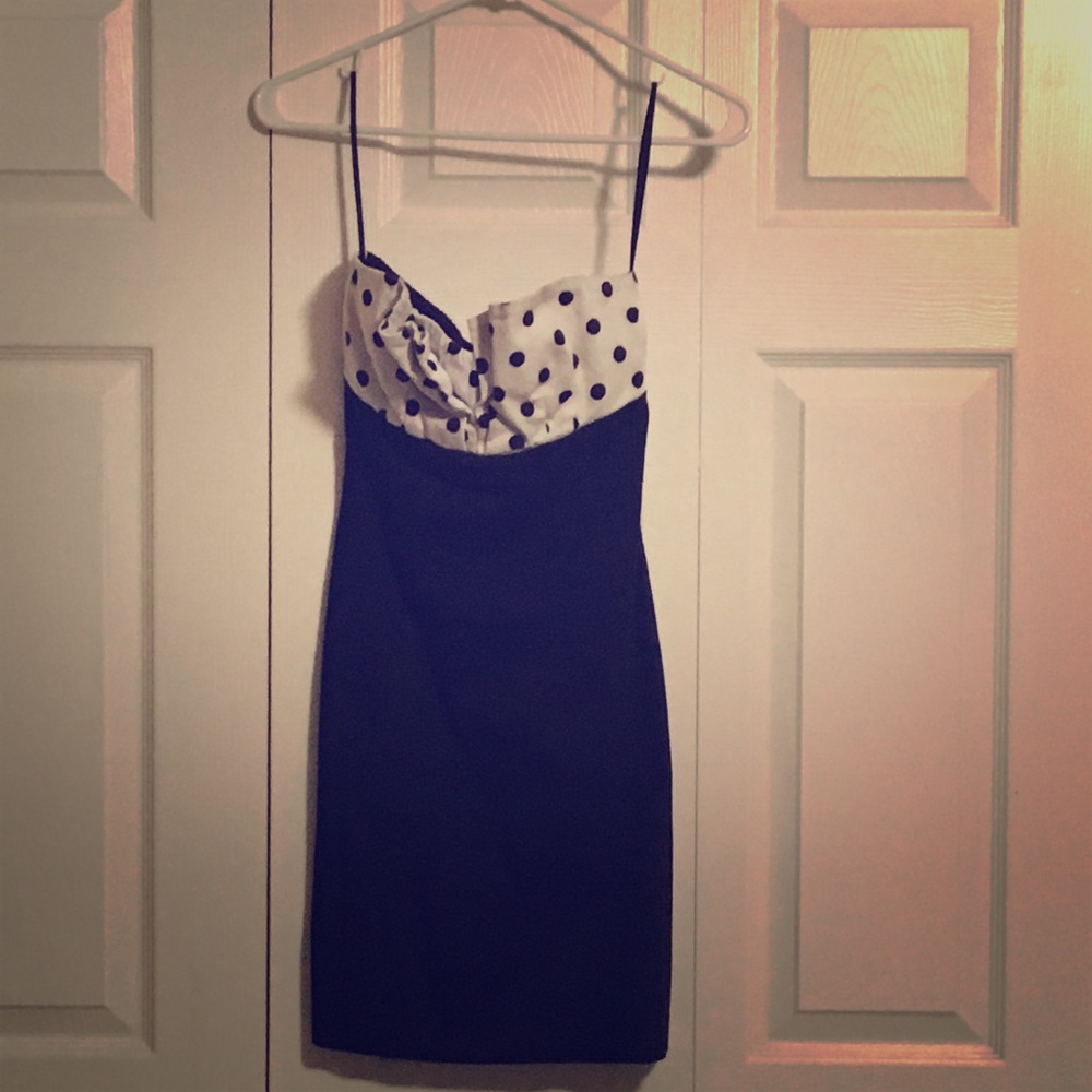 Black and white strapless dress