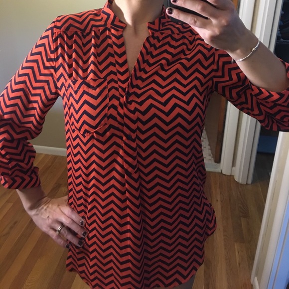 Orange And Navy Chevron Blouse - Chiffon Blouse Pink