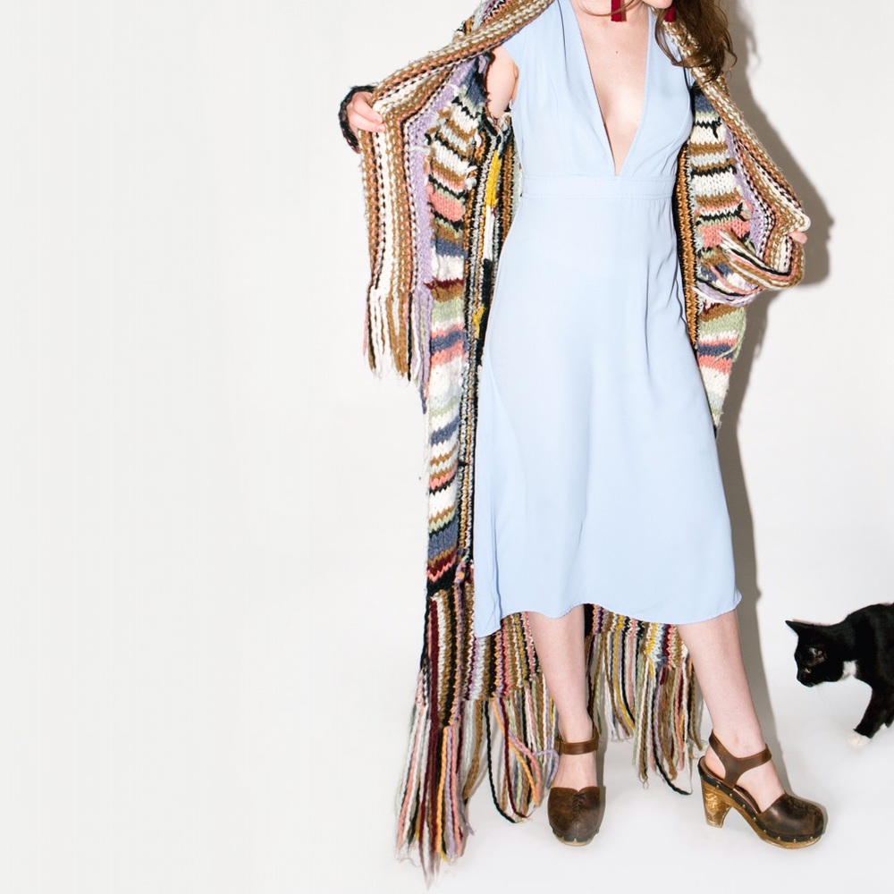 Fringe Knitted Coat of Many Colors