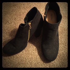 Black Ankle Booties with Gold Zipper