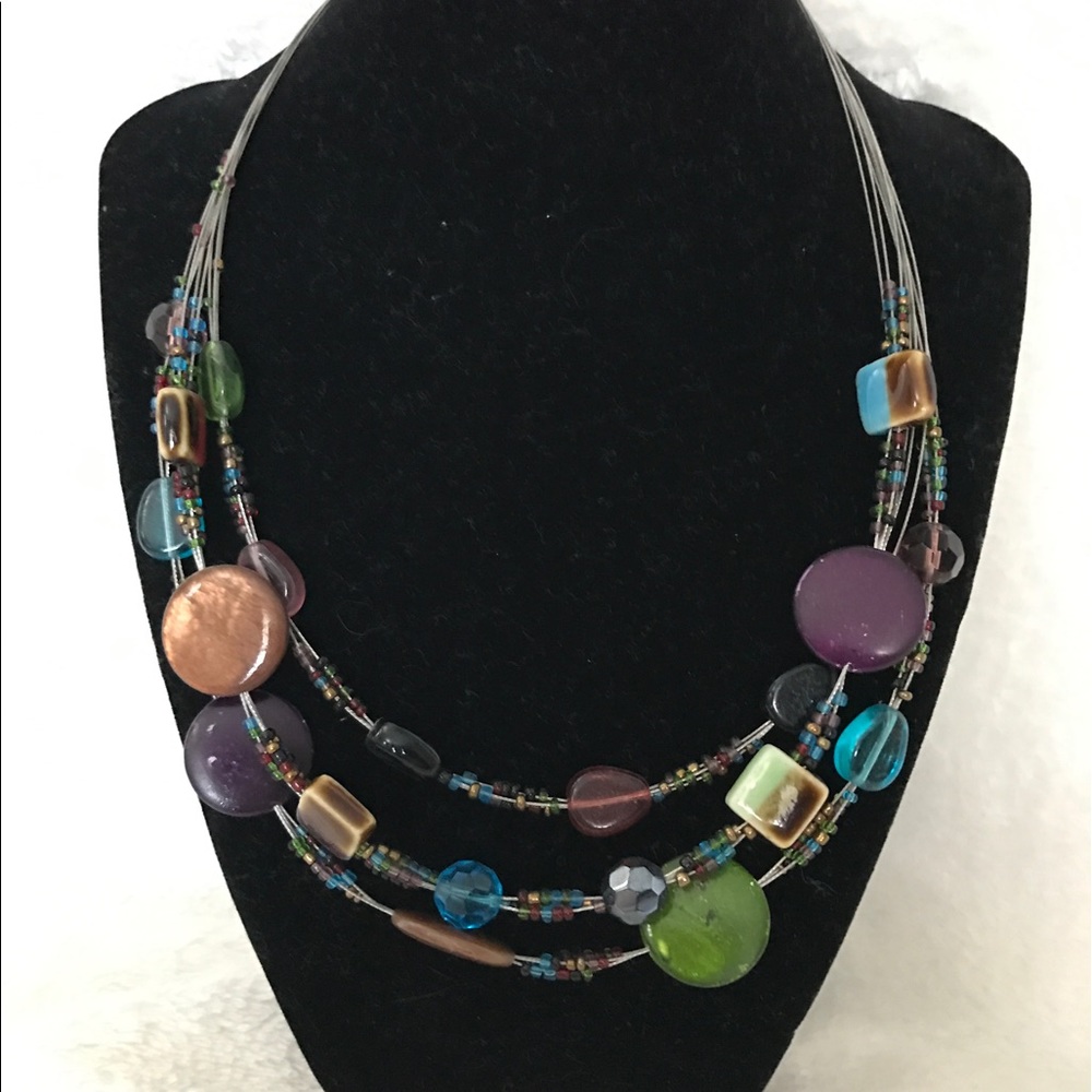 Wire Necklace with Colored Beads