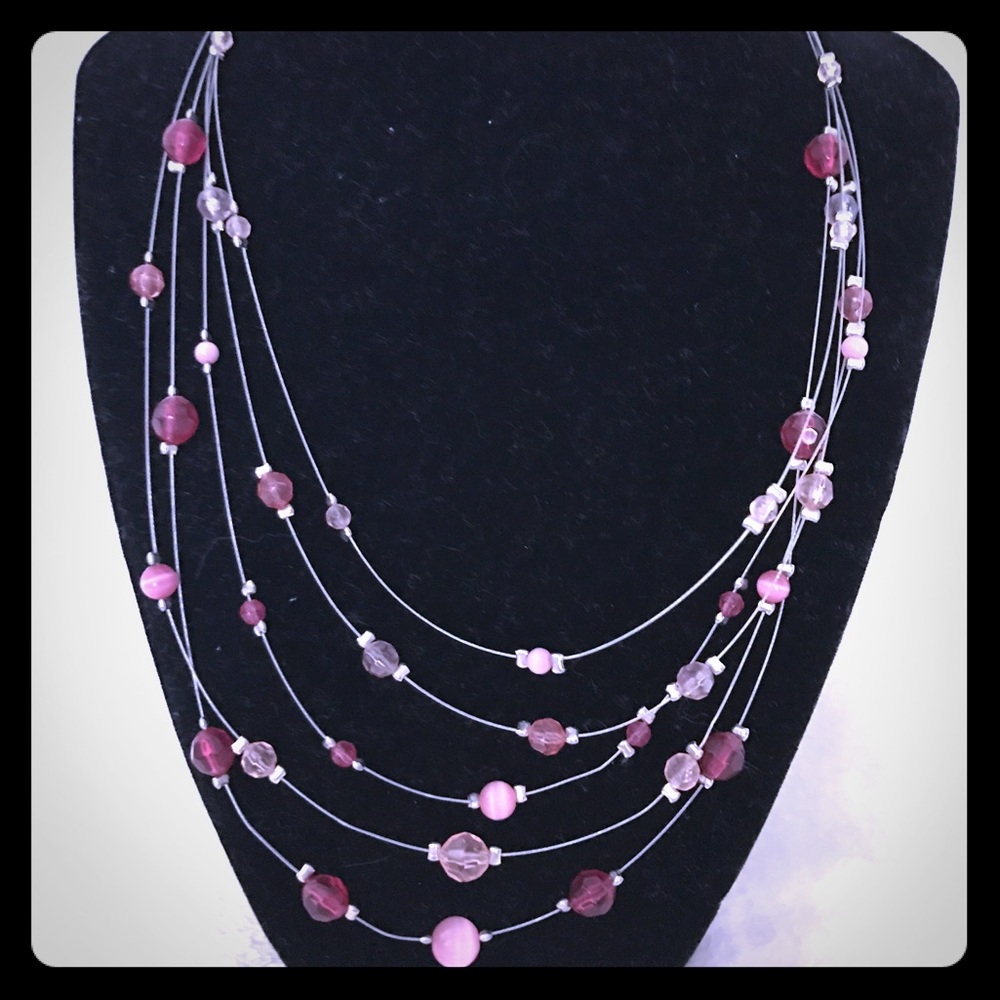 Wire Necklace with Pink Beads