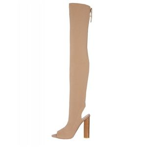 tianna nude lycra peep toe thigh high boots