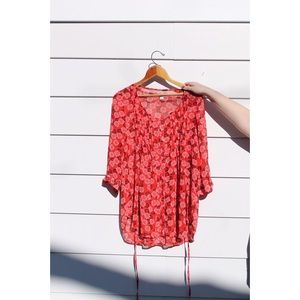 Sheer, red Xhilaration blouse with fun print 🐾