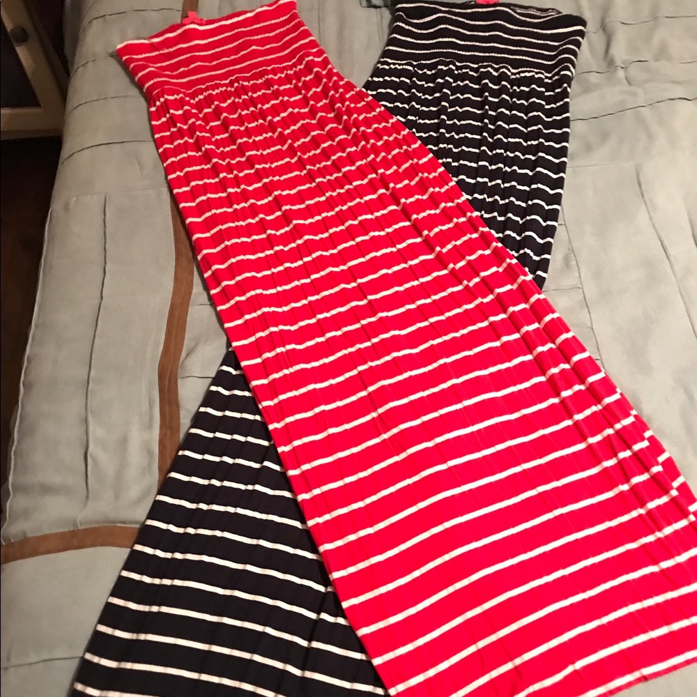 Two strapless maxi dresses