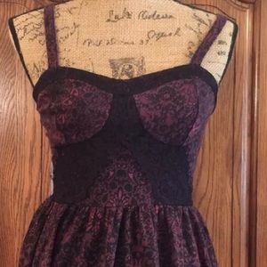 Topshop eyelash lace print tunic in burgundy