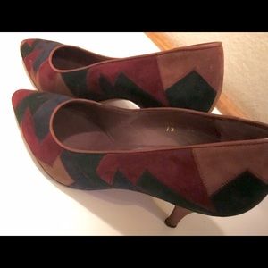 Vintage multi-colored suede Halston heels 7.5