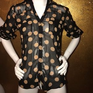 EXPRESS Black& Tan Polka Dot Portofino Shirt